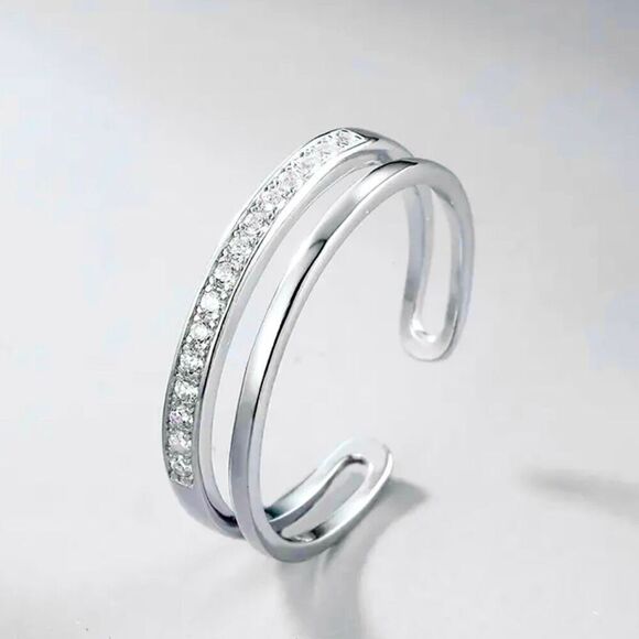 AYP Sterling 925 Silver & Zircon Adjustable. Ring - Picture 2 of 12